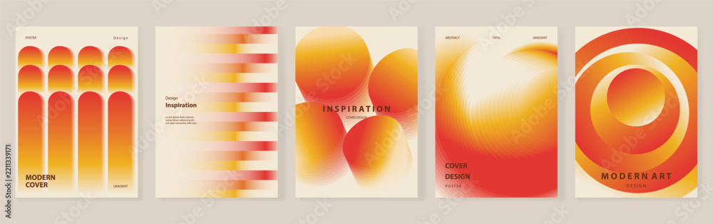 Warm Gradient Cover Vector Set with Orange Red Geometric Arches, Soft ...