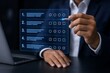 © Anvi - Businessman interacting with glowing digital survey form interface on laptop screen