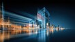 © The Little Hut - Futuristic Cityscape with Abstract Glowing Architecture and Light Trails at Night