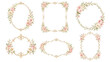 © Севиль Алиева - Six ornate gold floral frames with pink watercolor roses and greenery, vintage decorative borders for invitations, stationery, wedding and craft designs