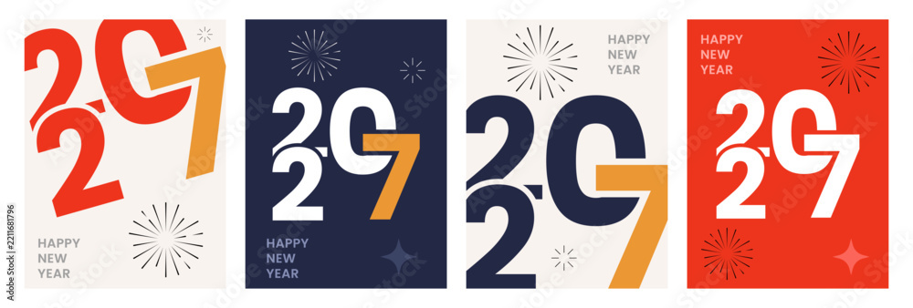 Happy New Year 2027 Poster and Greeting Card Design Set with Bold ...
