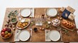 © Evandro - Hanukkah festive table with menorah simple foods fruit and gift boxes