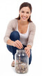 © ENDRY - Woman saving money white BG.