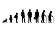 © Nahid - Human Life Cycle and Aging Timeline Silhouette Set Showing Evolution From Crawling Baby to Childhood, Adulthood, and Elderly Growth Stages