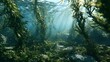 © Honey - Sunlight illuminates underwater kelp forest, depicting thriving marine ecosystem, showcasing tranquil aquatic environment