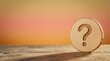 © Pungkas - Wooden disk with question mark on table top, mystery concept, inquiry symbol