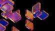 © M - 3d render, abstract iridescent glass cubes blocks on a black background, with reflections, transparency design.