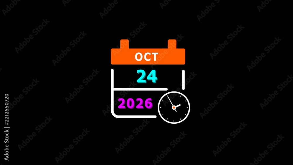 Calendar showing october 24, 2026, with a small clock symbol on a black ...
