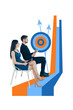 © deagreez - Composite trend artwork image collage of business cooperation partner colleagues office meeting man lady sit target goal tablet work