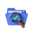 © Png-Studio - Blue folder icon with magnifying glass and green checkmark features glossy style ideal for efficient digital document management and secure data verification task.