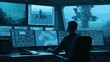 © Alivo17 - Operator in subsea control room monitoring deep ocean mining equipment. Remote underwater exploration and machinery operation