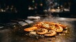 © foru - Assorted mixed fresh seafood sizzling on hot teppanyaki flat iron grill plate