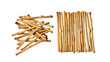 © Oisin - Isolated crispy golden baked breadsticks piled and neatly arranged, a delicious salty snack