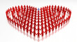 © Arfan - Large group of red figures forming heart shape with one blue figure inside with Day Dead November 2 Dia de los Muertos figure standing centrally stylized human figures Calavera