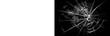 © KGD zone - Shattered glass hole with dramatic radial cracks spreading outward across dark surface isolated on transparent background