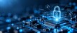 © Chandan Tripathy - Digital security padlock icon glowing on a computer microchip circuit