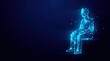 © @TrendStudio - Futuristic glowing blue wireframe human silhouette in digital plexus hologram style, representing artificial intelligence and futuristic cyber technology on dark gradient background