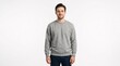 © hadid - Smiling young man in a comfortable grey sweatshirt standing confidently against a clean white background, exuding a friendly and approachable demeanor while looking directly at the camera