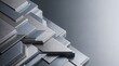 © Mariam - Abstract industrial design featuring stacked brushed metal plates with sharp geometric edges in cool gray tones