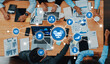 © InfiniteFlow - Dynamic meeting scene showcasing professionals engaged in collaboration over data analysis, focusing on ERP concepts and modern technology in a modern workspace. Amity