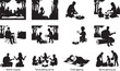 © Ronju - Family camping activities silhouettes set