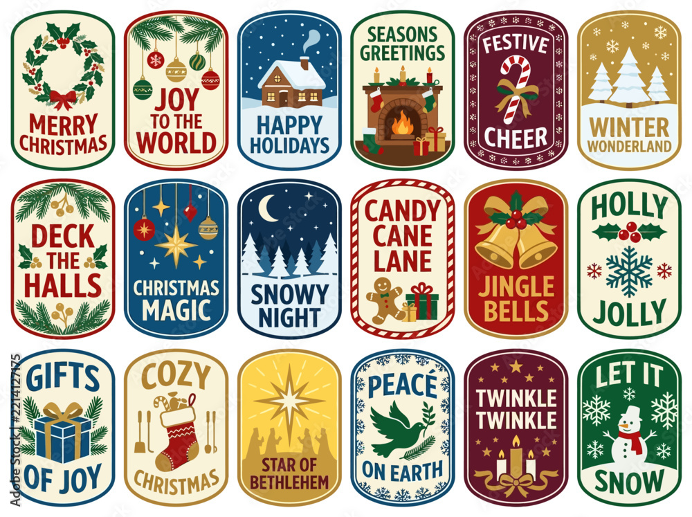 File Label Vector Christmas celebration badge collection with festive winter holiday ...