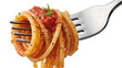 © Sorin - Spaghetti with tomato sauce and herbs twirled on a fork, isolated on transparent background