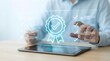 © digital pic - Person using digital tablet with holographic quality assurance