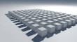 © Alisha - A 3D abstract representation of a grid of identical white cubes, casting shadows on a light gray surface in a studio setting with soft lighting