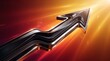 © mstsumaya - A metallic arrow pointing upwards against a bright golden and red background representing growth and success