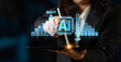 © InfiniteFlow - Businessperson Using Tablet to Illustrate Quality and Cost Analysis with Artificial Intelligence Graphics and Data Visualization Elements Sigmoid