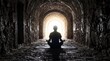 © Тоха Шикула - Person meditating in a stone tunnel with light at the end