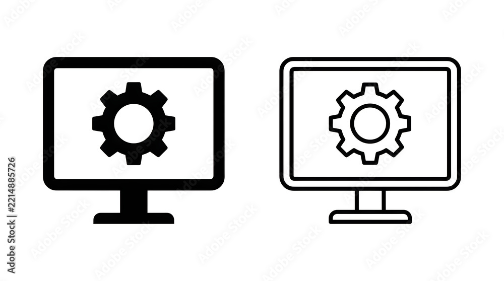 Two computer monitors with gear icons Stock Illustration | Adobe Stock