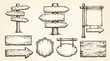 © lukman - Vintage Hand Drawn Wooden Signpost and Blank Signage Set.