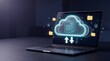 © Stock iT - Cloud Computing Data Storage Concept Laptop Futuristic Neon Digital File Transfer Management Software Presentation Background Banner Web Design Hero
