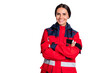 © deagreez - Portrait of attractive cheerful girl experienced doc paramedic folded arms medicare isolated over grey pastel color background