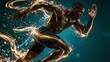 © Przemek - Dynamic Portrait of a Powerful Black Sprinter Exploding Forward with Glowing Gold Energy Sparks and Motion Blur Effect