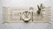 © Angel - Elegant table setting with floral napkin and decorative runner on marble surface with top down fork