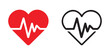 © Moni - Red solid and black outline heart rate monitor vector icon for medical diagnostic applications.