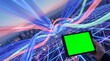 © Dataform Studio - dynamic visual flow, silky ribbons of light flow through a geometric grid in vibrant hues