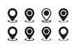 © Asif - Group of black map location pointer icons with circular highlights for navigation and wayfinding.