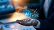 © Brainstorm Solutions - AI in Hand: A business professional holds a glowing AI icon above an open palm, symbolizing innovation and future technology with digital network connections.