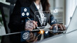 © InfiniteFlow - Business professional engaging in digital procurement with modern technology tools and icons representing online shopping, analytics, and efficiency. Bitwise.