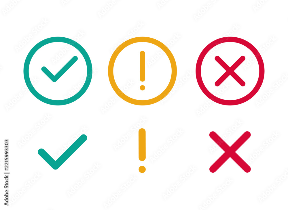 Stock-Vektorgrafik „Check mark icon set with green tick, yellow ...