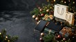 © Edi - Black Friday and Cyber Monday Christmas shopping concept with gifts, tablet, and smartphone on dark background