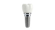 © Muhammad - 3D rendered single dental implant with white tooth crown on polished metallic abutment and threaded titanium screw post isolated on a solid plain white background for professional medical and dental