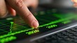 © Generative AI - Finger touching green financial growth chart on laptop