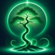 © AIgameicons - Mystical Bonsai Energy Tree: A Gracefully Twisted Green Tree Radiating Luminous Glow and Surrounded by Swirling Ethereal Energy Enclosed in a Bright Circle Symbolizing Balance Growth and Spiritual Ser