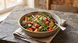 © Tanisha - Nutritious warm grain bowl topped with roasted sweet potato asparagus kale and pumpkin seeds