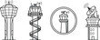© MstBabli - Airport control tower outline icons vector set isolated on white background